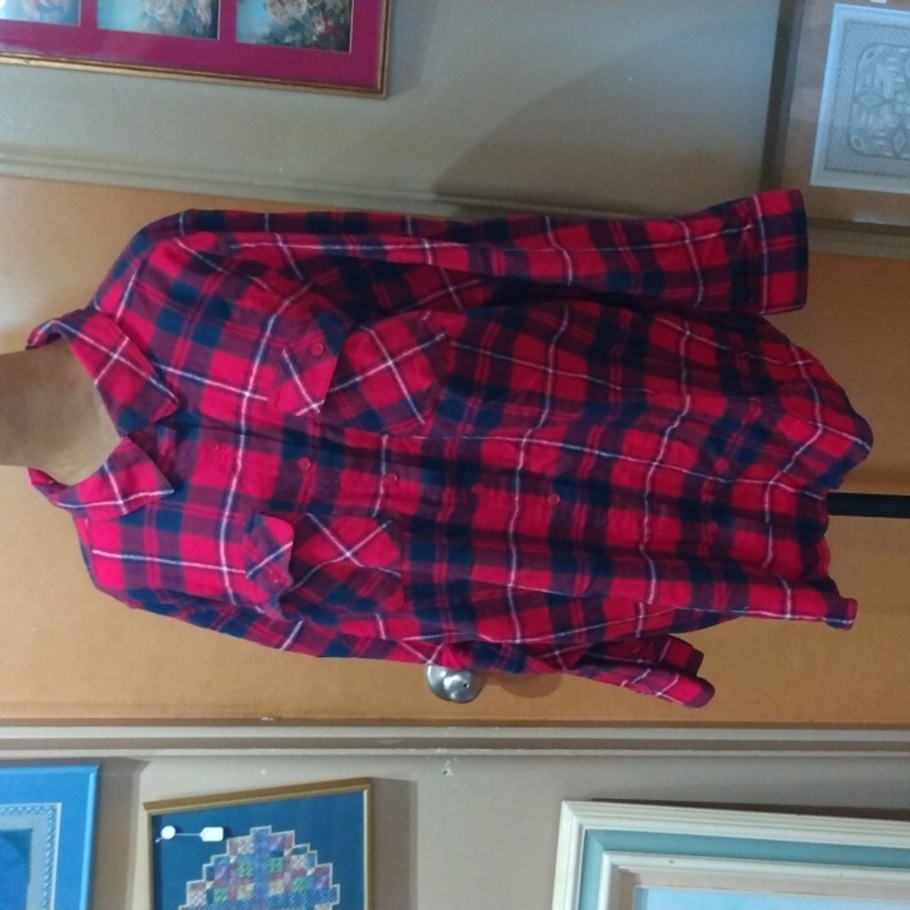 Romans size 22W long-sleeve cotton Red Plaid flannel shirt